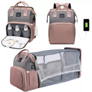 Deluxe Diaper Backpack Bag with Foldable Crib