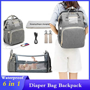 PracticalElegance Diaper Backpack Bag with Foldable Crib